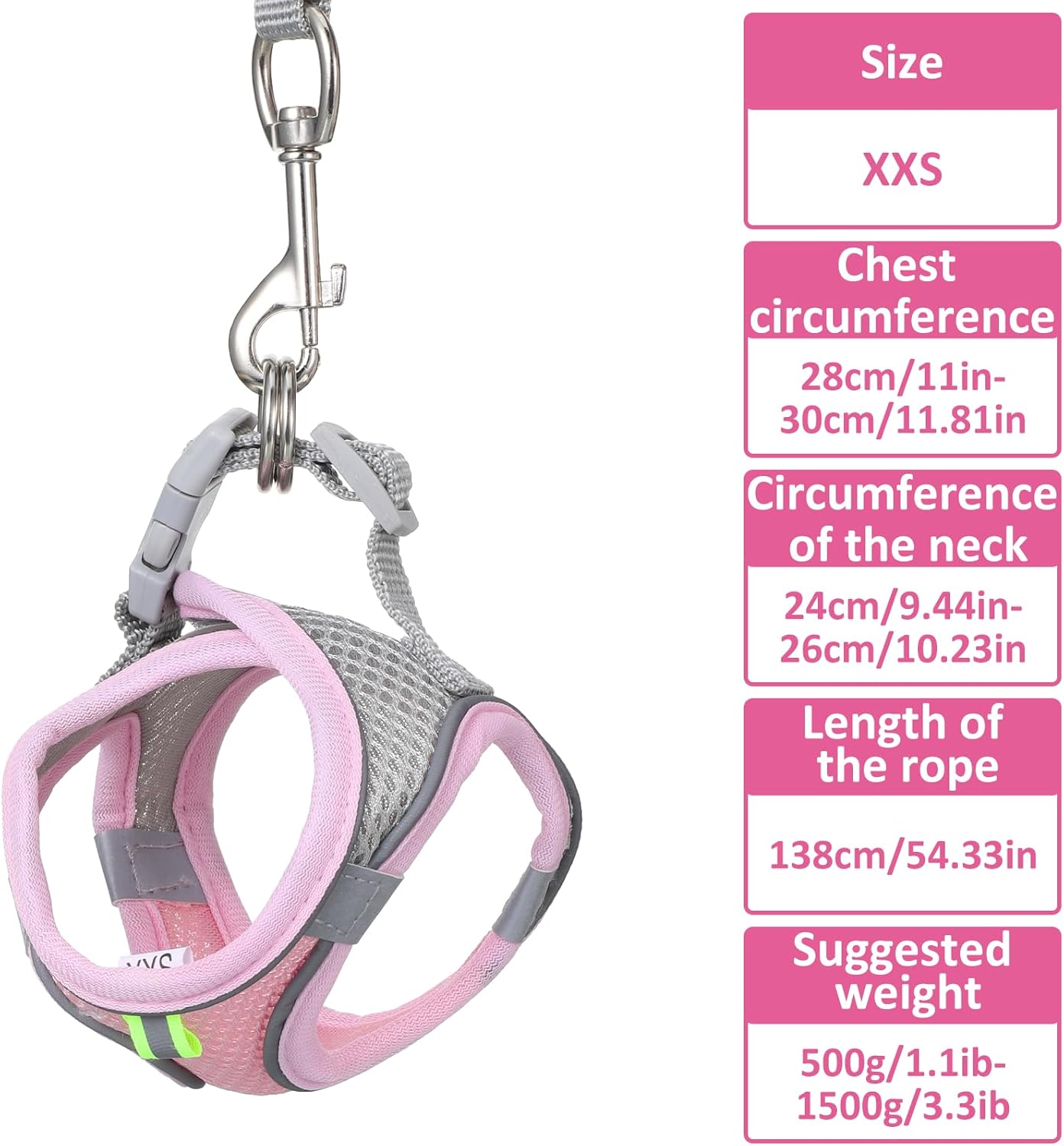 Pet Rabbit Harness and Leash Set Soft Cotton Pink Small - Image 2