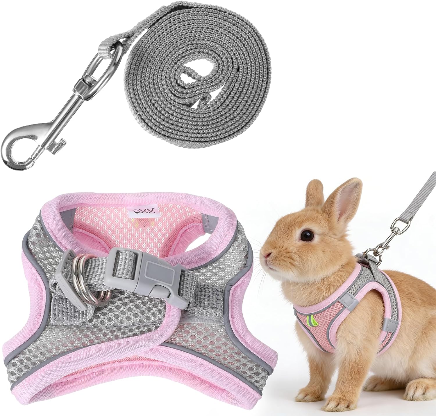 Pet Rabbit Harness and Leash Set Soft Cotton Pink Small