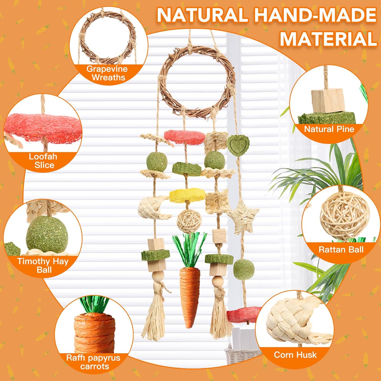 Rabbit Chew Toy Rattan Ring with Snacks - Image 2