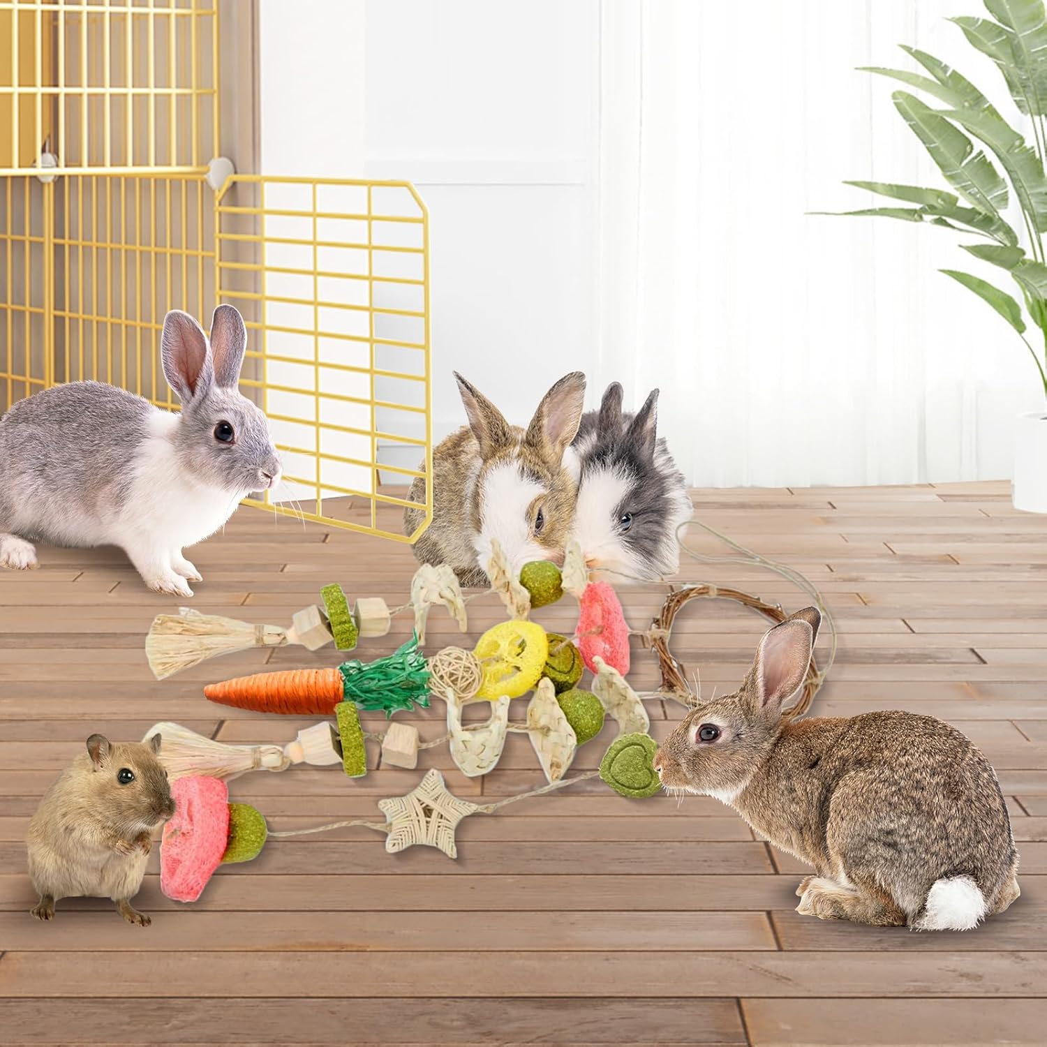 Rabbit Chew Toy Rattan Ring with Snacks - Image 4