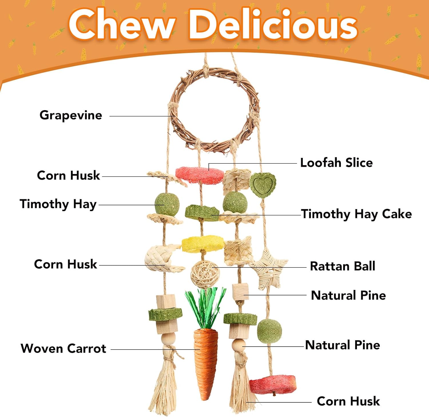 Rabbit Chew Toy Rattan Ring with Snacks - Image 5