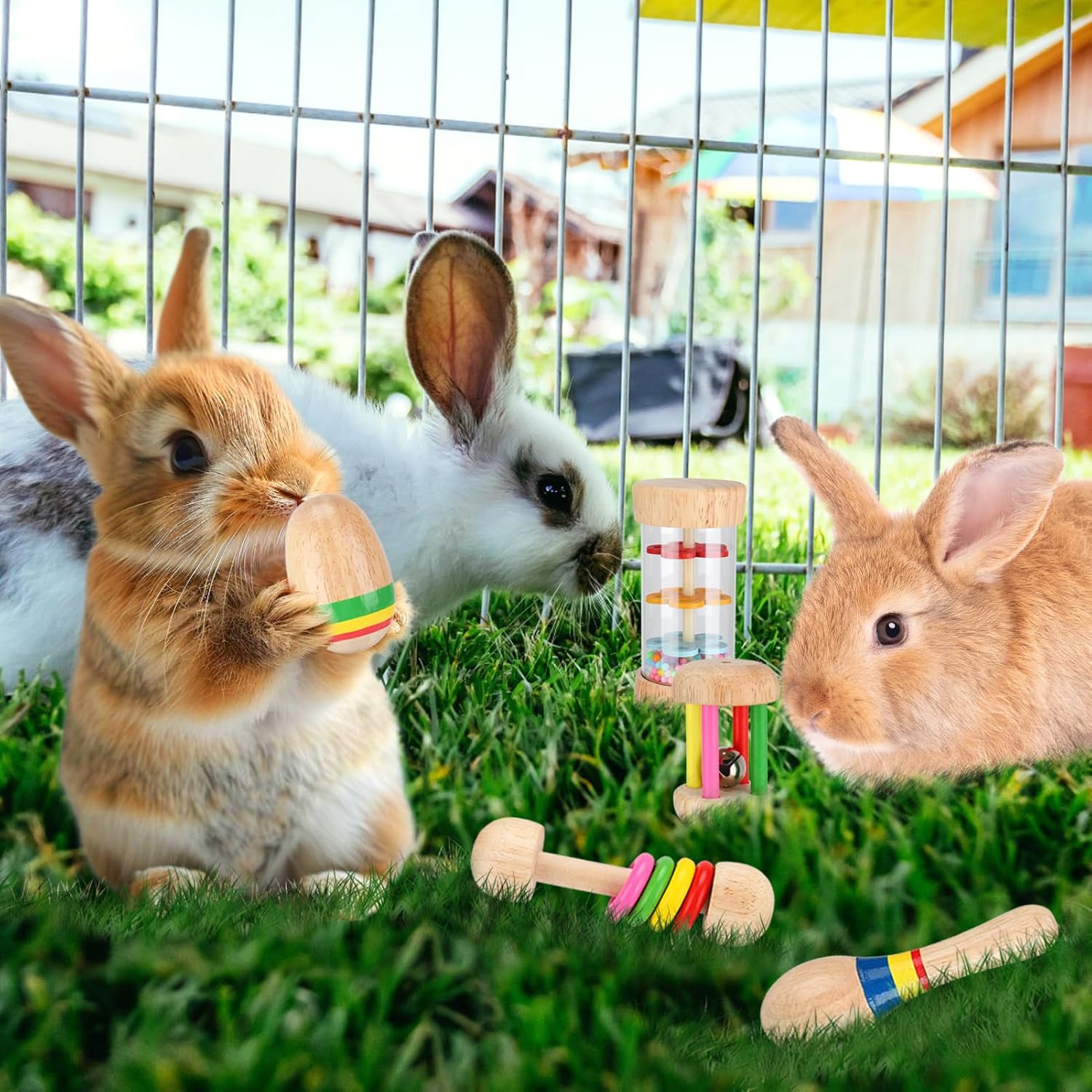 Wooden Bunny Toy Set 5 Pieces Multi-Coloured - Image 4