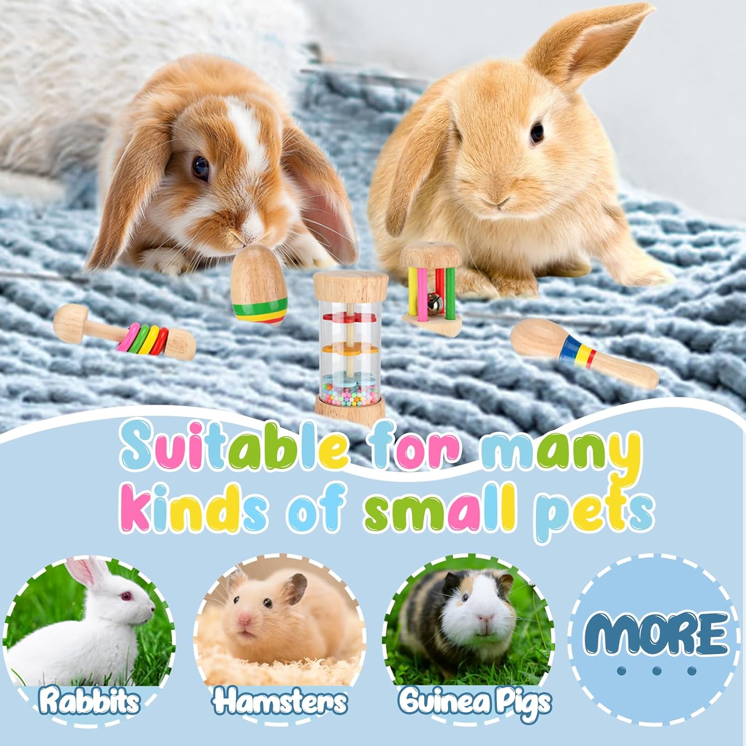 Wooden Bunny Toy Set 5 Pieces Multi-Coloured - Image 6