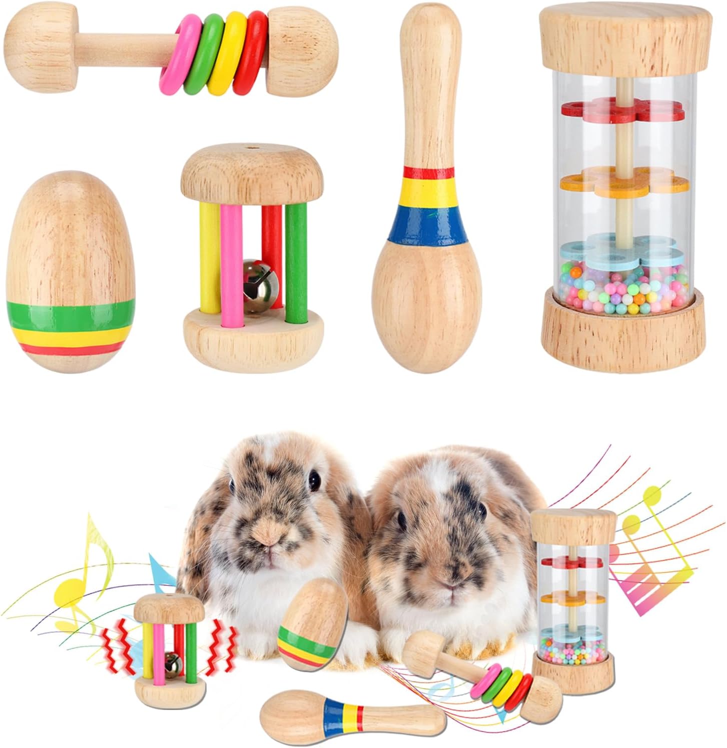 Wooden Bunny Toy Set 5 Pieces Multi-Coloured